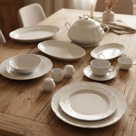 Güral Porselen Bone Safir 82 Parça 12 Kişilik Rölyefli Yemek Takımı