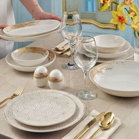 Güral Porselen Camelia 54 Parça 12 Kişilik Yuvarlak Gold Yemek Takımı