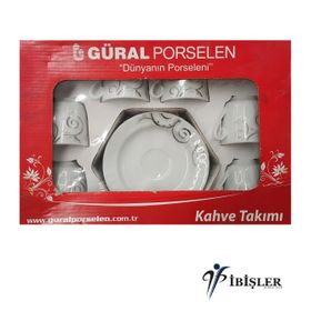 Güral Porselen Topkapı Sarayı Desenli 6'lı Türk kahvesi Fincan Takımı