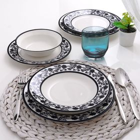 Güral Porselen Yonca Koyu Siyah 8322 24 Parça Yemek Takımı