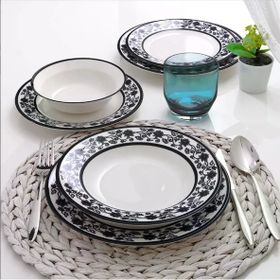 Güral Porselen Yonca Koyu Siyah 8322 24 Parça Yemek Takımı
