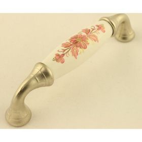 Gürçay 96 mm Saten Pembe Çiçekli Porselen Kulp