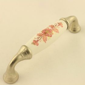 Gürçay 96 mm Saten Pembe Çiçekli Porselen Kulp