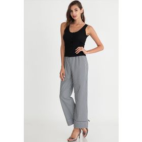 Gusto Siyah Beli Lastikli Bol Paça Kadın Pantolon