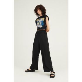 Gusto Siyah Beli Lastikli Bol Paça Kadın Pantolon