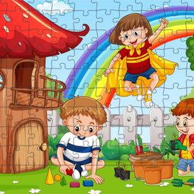 Güven Serigrafi Ağaç Evdeki Çocuklar 108 Parça Ahşap Çocuk Puzzle Yapboz