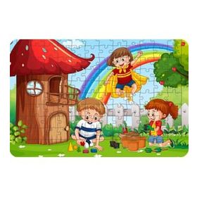 Güven Serigrafi Ağaç Evdeki Çocuklar 108 Parça Ahşap Çocuk Puzzle Yapboz