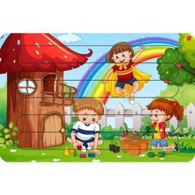 Güven Serigrafi Ağaç Evdeki Çocuklar Çubuk Ahşap Çocuk Puzzle Yapboz