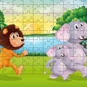 Güven Serigrafi Aslan ve Filler 108 Parça Ahşap Çocuk Puzzle Yapboz