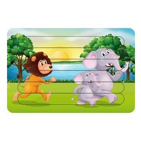 Güven Serigrafi Aslan ve Filler Çubuk Ahşap Çocuk Puzzle Yapboz