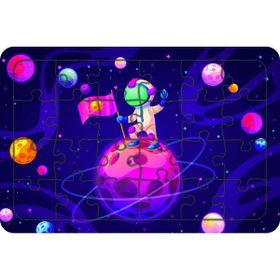 Güven Serigrafi Astronot Satürnde 24 Parça Ahşap Çocuk Puzzle Yapboz