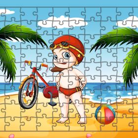 Güven Serigrafi Bisikletli Çocuk Model 2 108 Parça Ahşap Çocuk Puzzle Yapboz