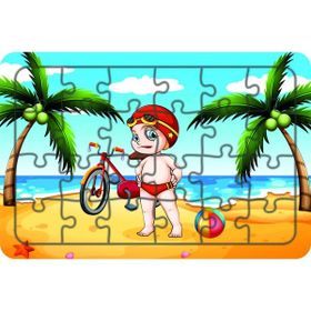 Güven Serigrafi Bisikletli Çocuk Model 2 24 Parça Ahşap Çocuk Puzzle Yapboz