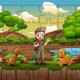 Güven Serigrafi Çocuk ve Köpekleri 24 Parça Ahşap Çocuk Puzzle Yapboz