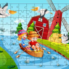 Güven Serigrafi Çocuklar Doğada 108 Parça Ahşap Çocuk Puzzle Yapboz