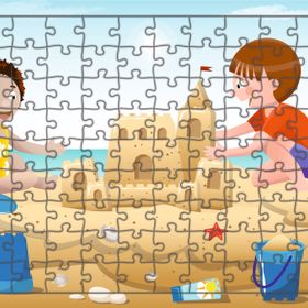 Güven Serigrafi Çocuklar Plajda 108 Parça Ahşap Çocuk Puzzle Yapboz