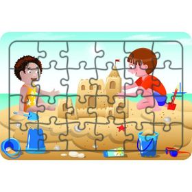 Güven Serigrafi Çocuklar Plajda 24 Parça Ahşap Çocuk Puzzle Yapboz