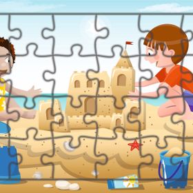 Güven Serigrafi Çocuklar Plajda 24 Parça Ahşap Çocuk Puzzle Yapboz
