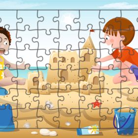 Güven Serigrafi Çocuklar Plajda 54 Parça 19,5 x 29,5 cm Ahşap Çocuk Puzzle Yapboz