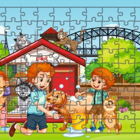 Güven Serigrafi Çocuklar ve Hayvanlar 108 Parça Ahşap Çocuk Puzzle Yapboz