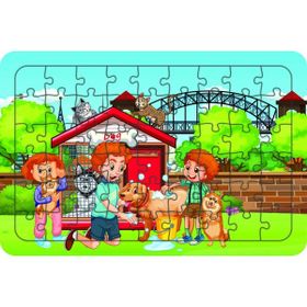 Güven Serigrafi Çocuklar ve Hayvanlar 54 19,5 x 29,5 cm Parça Ahşap Çocuk Puzzle Yapboz
