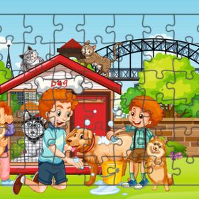 Güven Serigrafi Çocuklar ve Hayvanlar 54 19,5 x 29,5 cm Parça Ahşap Çocuk Puzzle Yapboz