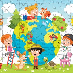 Güven Serigrafi Dünya ve Çocuklar 108 Parça Ahşap Çocuk Puzzle Yapboz