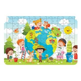 Güven Serigrafi Dünya ve Çocuklar 108 Parça Ahşap Çocuk Puzzle Yapboz