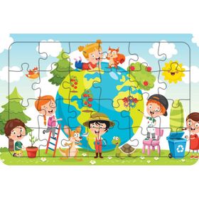 Güven Serigrafi Dünya ve Çocuklar 24 Parça Ahşap Çocuk Puzzle Yapboz