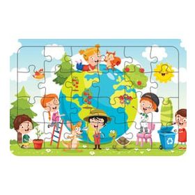 Güven Serigrafi Dünya ve Çocuklar 24 Parça Ahşap Çocuk Puzzle Yapboz
