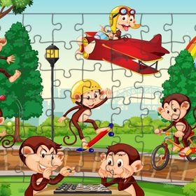 Güven Serigrafi Eğlenen Maymunlar 54 Parça Ahşap Çocuk Puzzle Yapboz