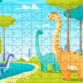 Güven Serigrafi Göldeki Dinozorlar 108 Parça Ahşap Çocuk Puzzle Yapboz