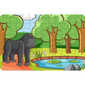 Güven Serigrafi Goril ve Kurbağa 108 Parça Ahşap Çocuk Puzzle Yapboz