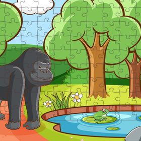 Güven Serigrafi Goril ve Kurbağa 108 Parça Ahşap Çocuk Puzzle Yapboz