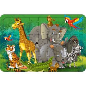Güven Serigrafi Hayvanlar 54 Parça Ahşap Çerçeveli Puzzle Yapboz