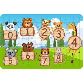 Güven Serigrafi Hayvanlar ve Sayılar 108 Parça Ahşap Çocuk Puzzle Yapboz
