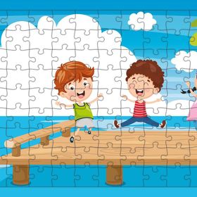 Güven Serigrafi İskeledeki Çocuklar 108 Parça Ahşap Çocuk Puzzle Yapboz