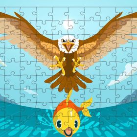 Güven Serigrafi Kartal ve Balık 108 Parça Ahşap Çocuk Puzzle Yapboz