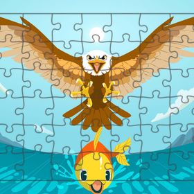Güven Serigrafi Kartal ve Balık 54 Parça Ahşap Çocuk Puzzle Yapboz