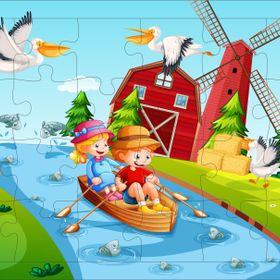 Güven Serigrafi Kayıktaki Çocuklar 24 Parça Ahşap Çerçeveli Puzzle Yapboz