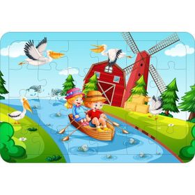 Güven Serigrafi Kayıktaki Çocuklar 24 Parça Ahşap Çerçeveli Puzzle Yapboz