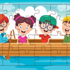 Güven Serigrafi Kayıktaki Çocuklar 24 Parça Ahşap Çocuk Puzzle Yapboz