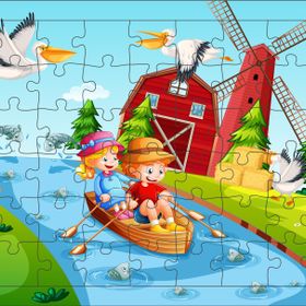 Güven Serigrafi Kayıktaki Çocuklar 54 Parça Ahşap Çerçeveli Puzzle Yapboz