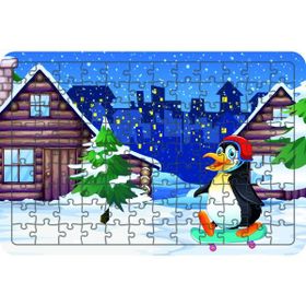 Güven Serigrafi Kaykaycı Penguen 108 Parça Ahşap Çocuk Puzzle Yapboz