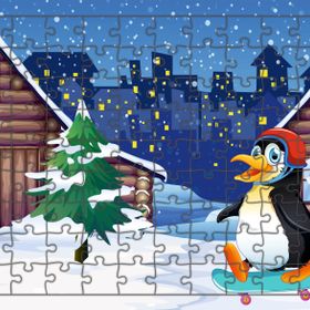 Güven Serigrafi Kaykaycı Penguen 108 Parça Ahşap Çocuk Puzzle Yapboz