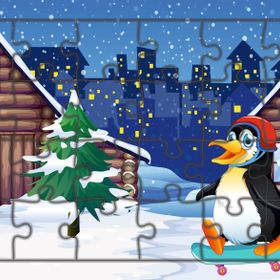 Güven Serigrafi Kaykaycı Penguen 24 Parça Ahşap Çocuk Puzzle Yapboz