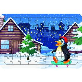 Güven Serigrafi Kaykaycı Penguen 54 Parça Ahşap Çocuk Puzzle Yapboz