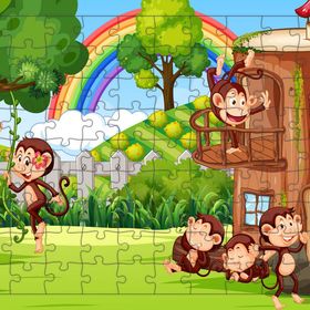 Güven Serigrafi Maymun Evi 108 Parça Ahşap Çocuk Puzzle Yapboz