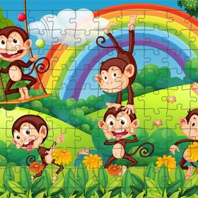 Güven Serigrafi Maymunlar Alemi 108 Parça Ahşap Çocuk Puzzle Yapboz