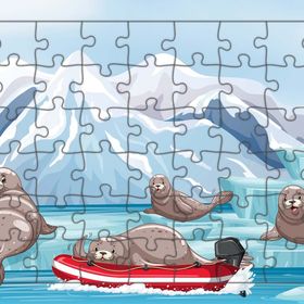 Güven Serigrafi Model 2 Sevimli Foklar 54 Parça Ahşap Çocuk Puzzle Yapboz